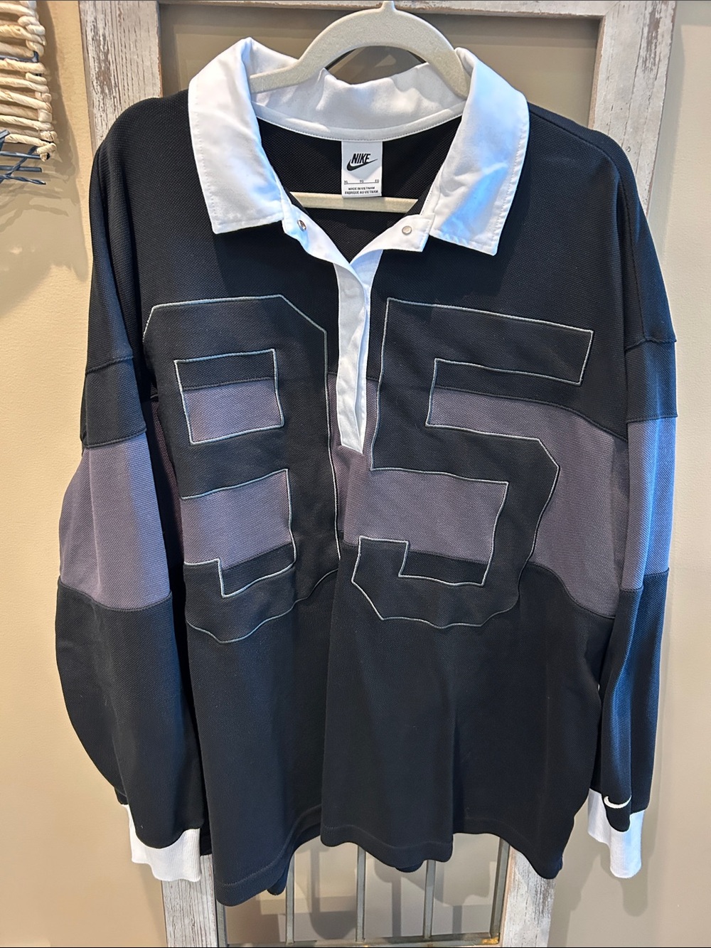Nike Black & Gray Rugby Shirt with White Collar - 95 Appliqué